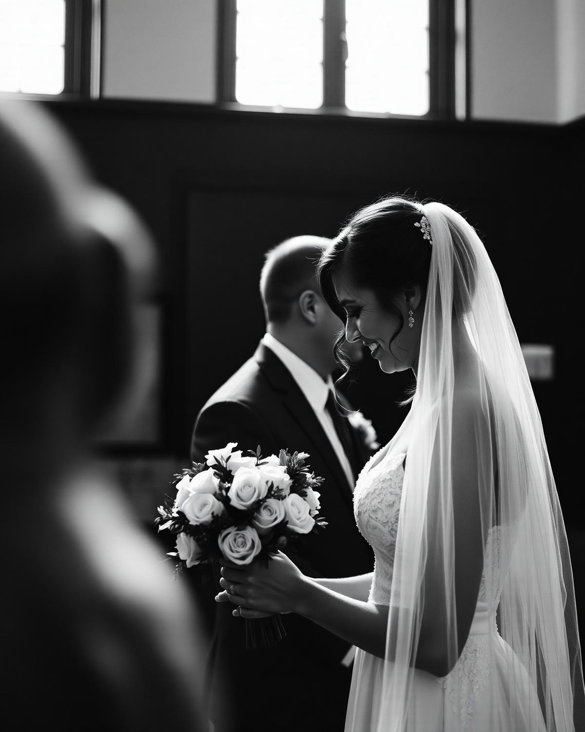 Black and white wedding portrait